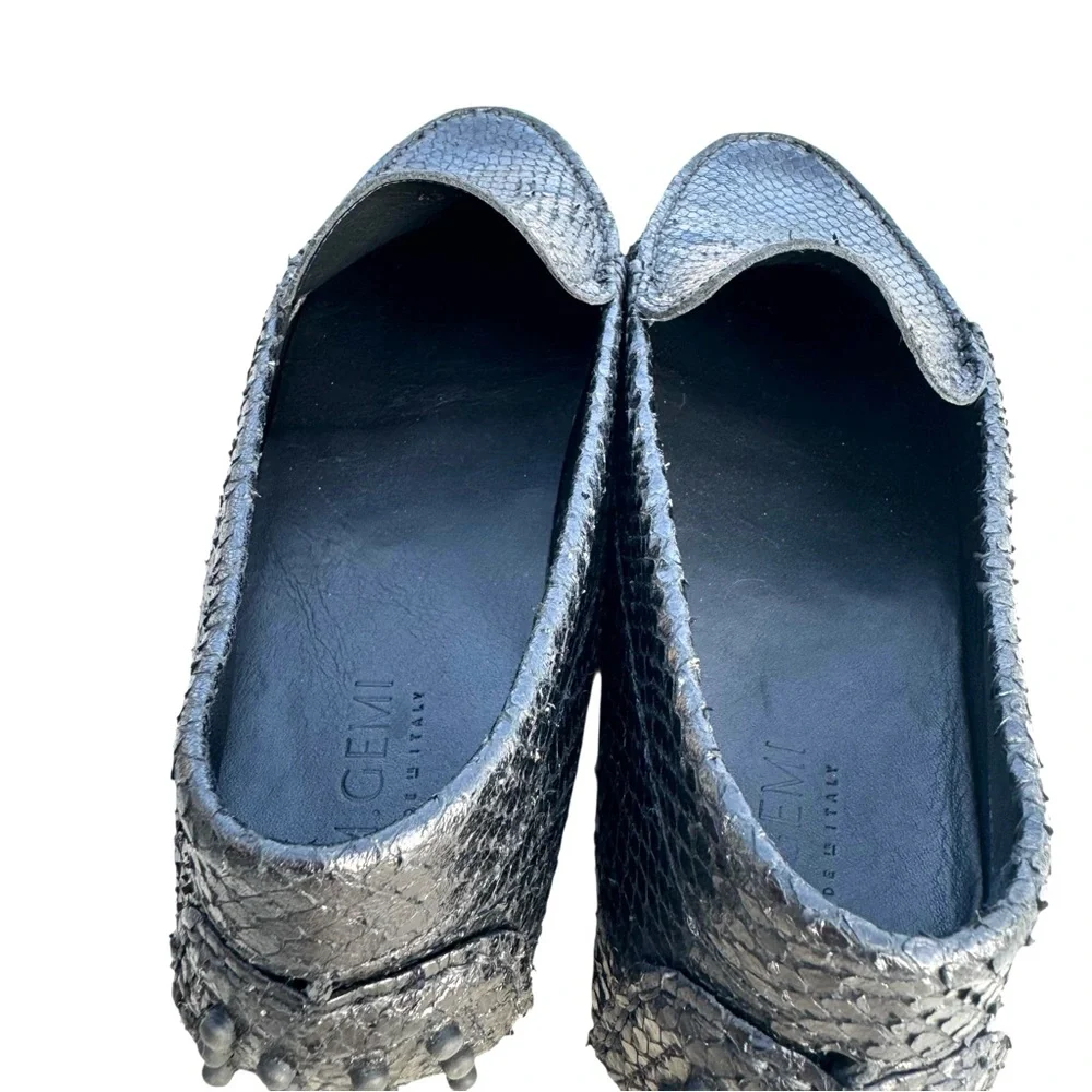M. Gemi Loafers Black Snakeskin Leather Driver Shoes Mens